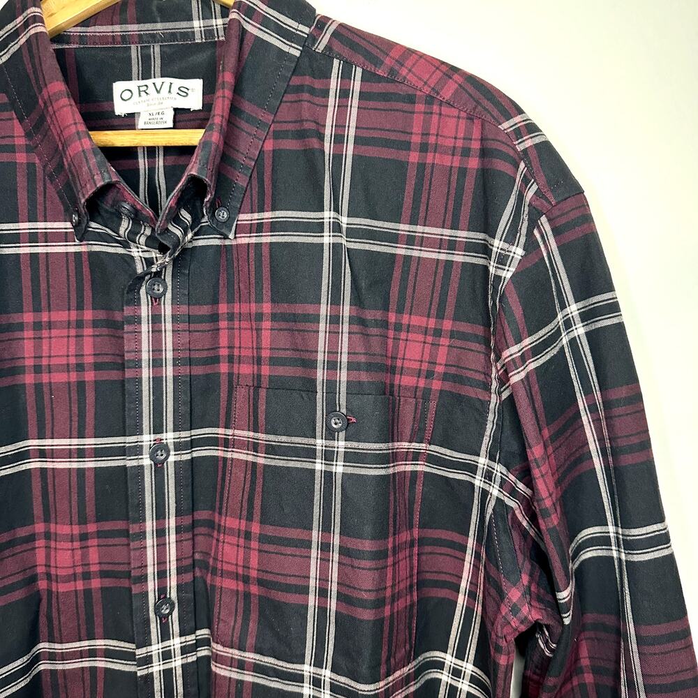 Orvis Classic Collection Long Sleeve Maroon Button Up Plaid Shirt XL Heritage - Picture 2 of 6